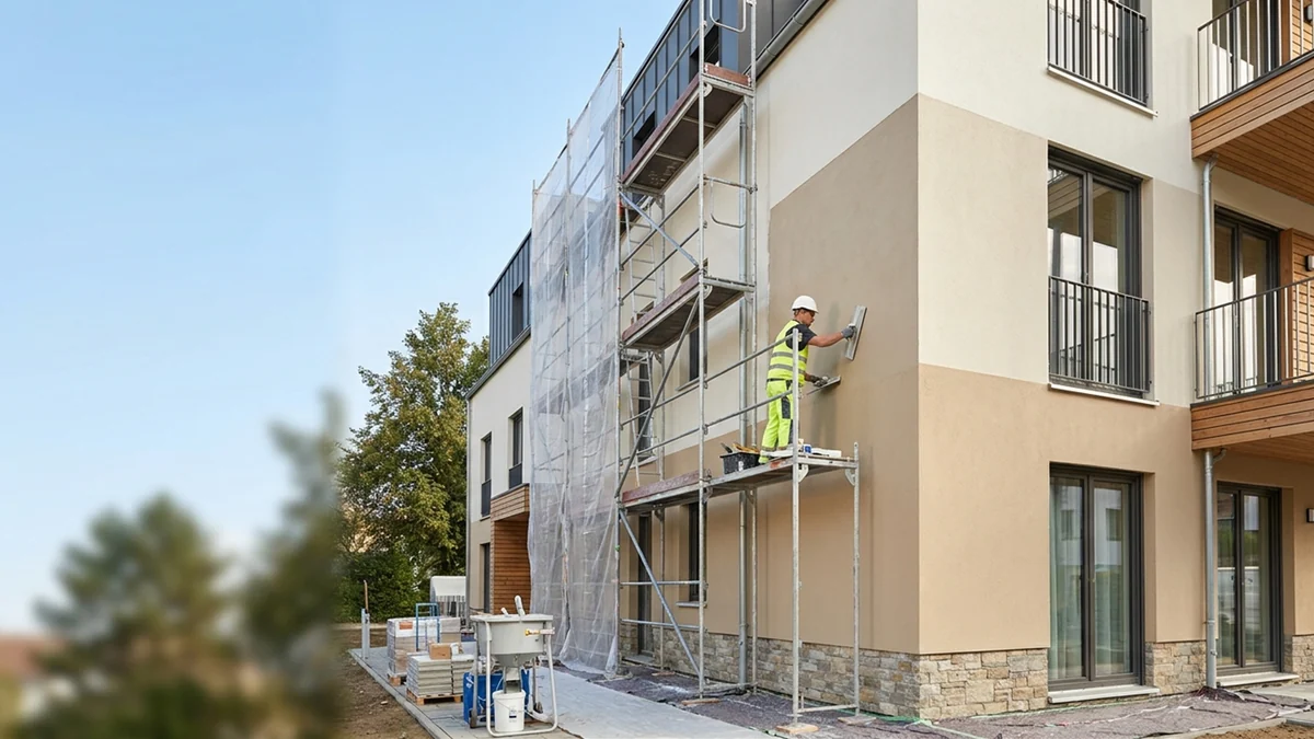Fassadensanierung an einem Wohngebäude mit Gerüst im Raum Ingolstadt