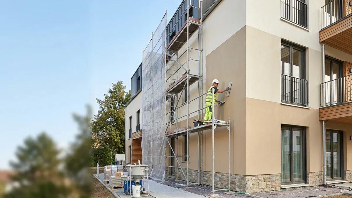 Fassadensanierung an einem Wohngebäude mit Gerüst im Raum Ingolstadt