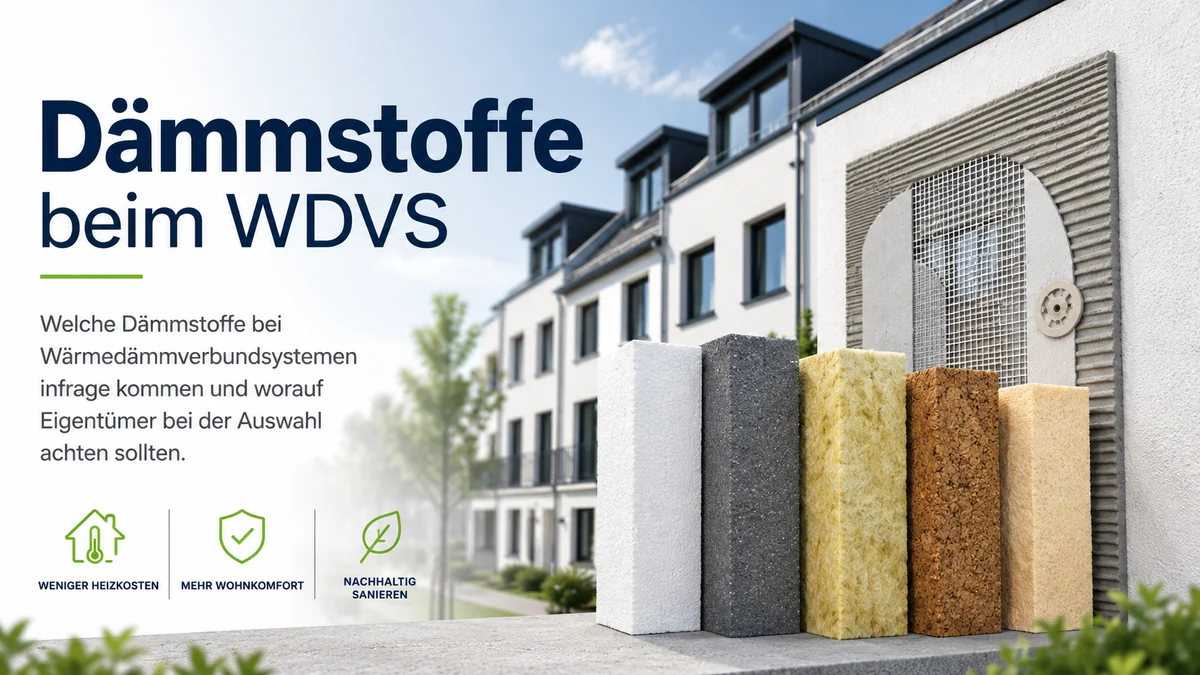 Dämmstoff-Muster für WDVS vor einer Wohnhausfassade
