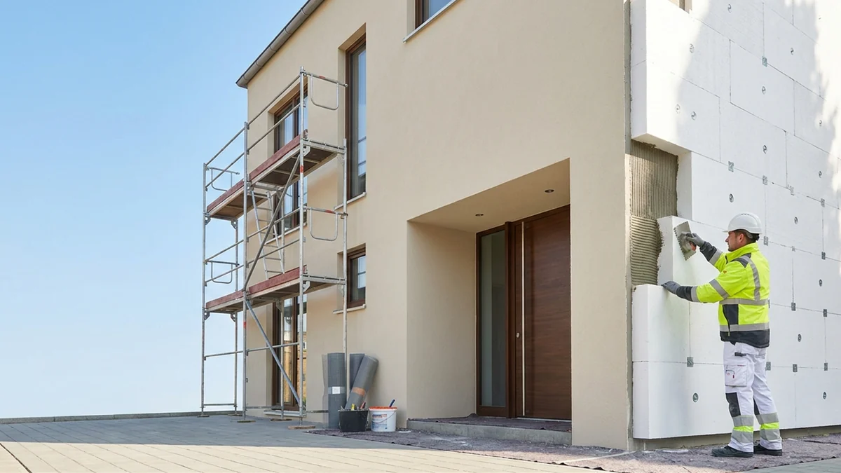Fassadendämmung mit WDVS-Platten an einem Wohnhaus im Raum Ingolstadt